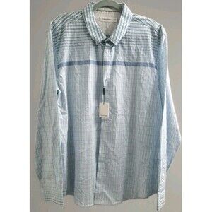 Calvin Klein Men's Engineered Plaid Shirt Clearwater Blue XL Preppy Career $80